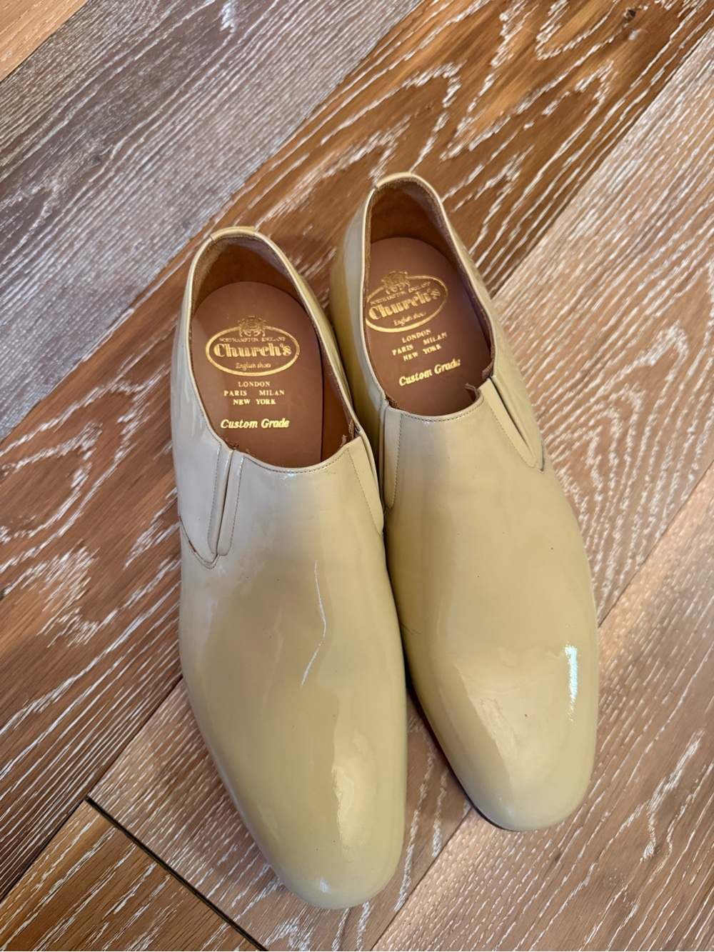 Church's Avery Custom Grade Men's Cream Patent Leather Slip-On Shoes 11.5